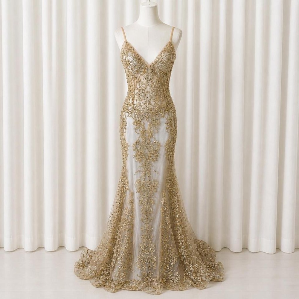 Y2K champagne gold goddess gown